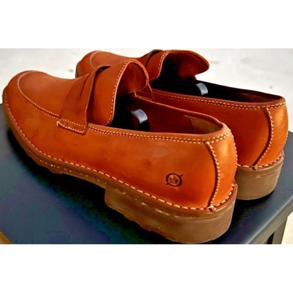 BORN Carrera Lugged Sole Platform Penny Loafers Men's 9.5 Brown Leather